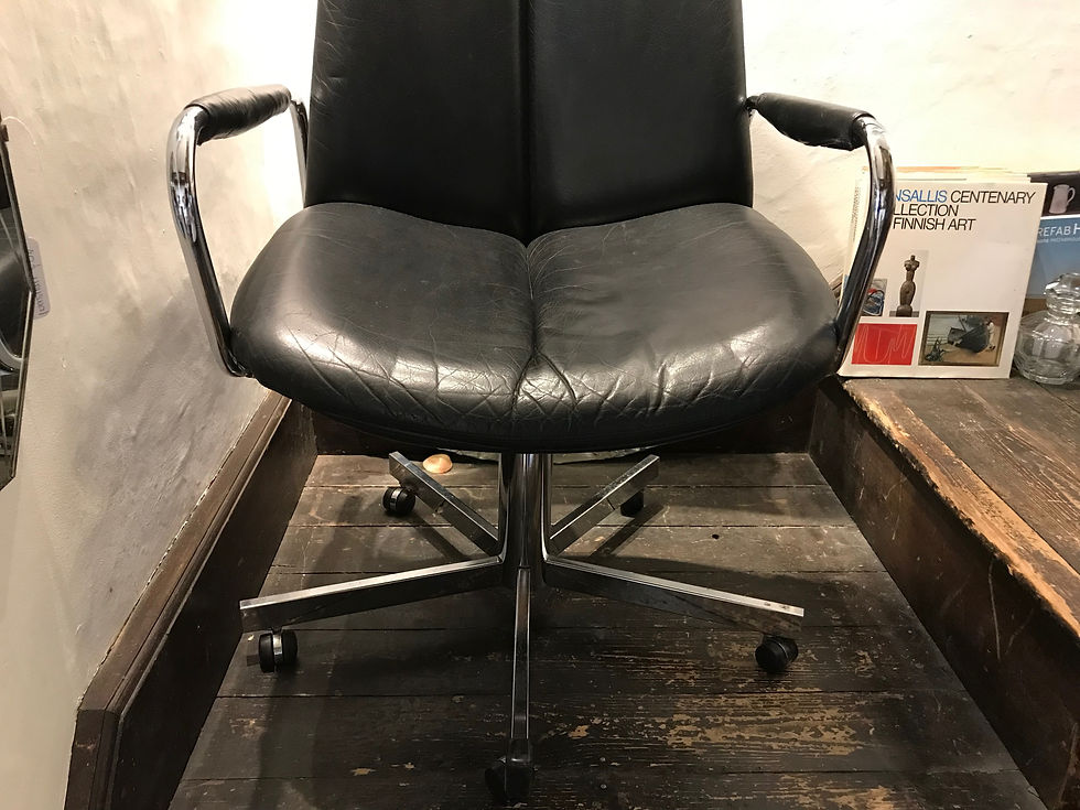 Thumbnail: SOLD - 1970's Black Leather & Chrome Pieff Eleganza Swivel High Back Chair