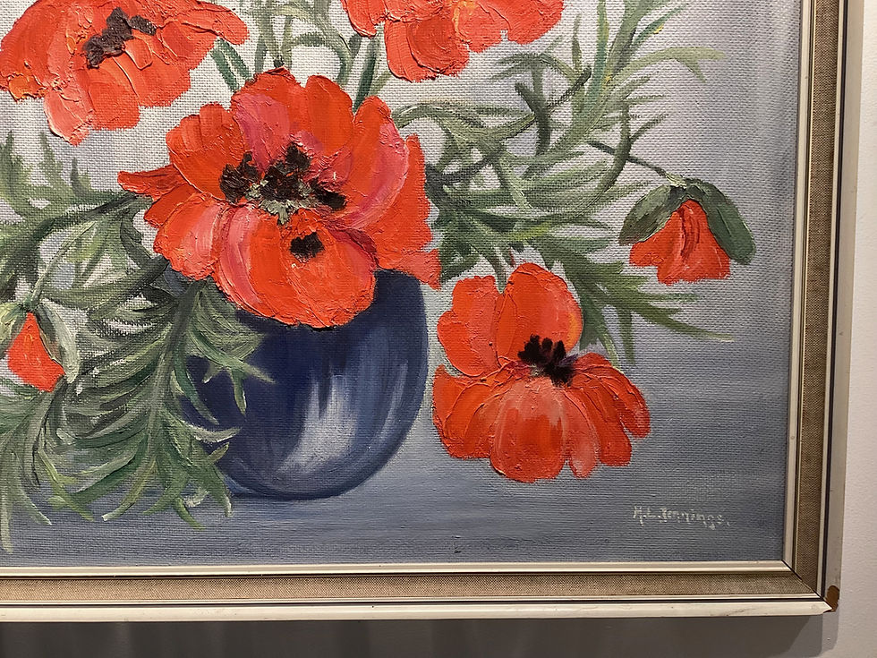 Thumbnail: SOLD -  1960 Vibrant Oil Painting Of Poppies On Board Signed