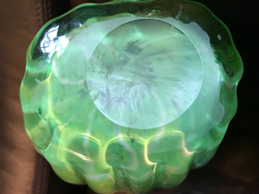 Thumbnail: SOLD - 1950 Bohemian Green Glass Pitcher Or Vase