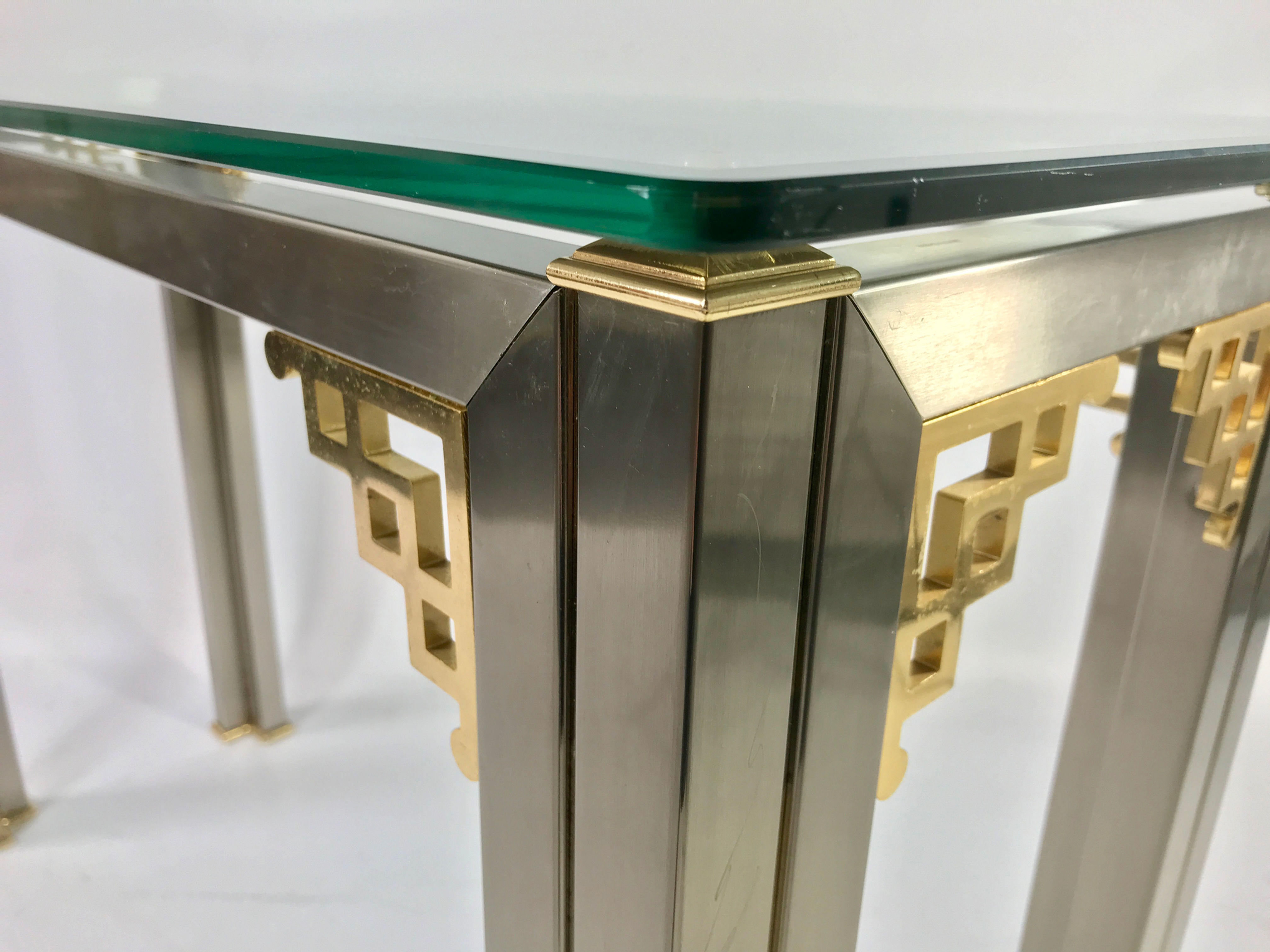 Chinese Brushed Steel & Brass Console Table