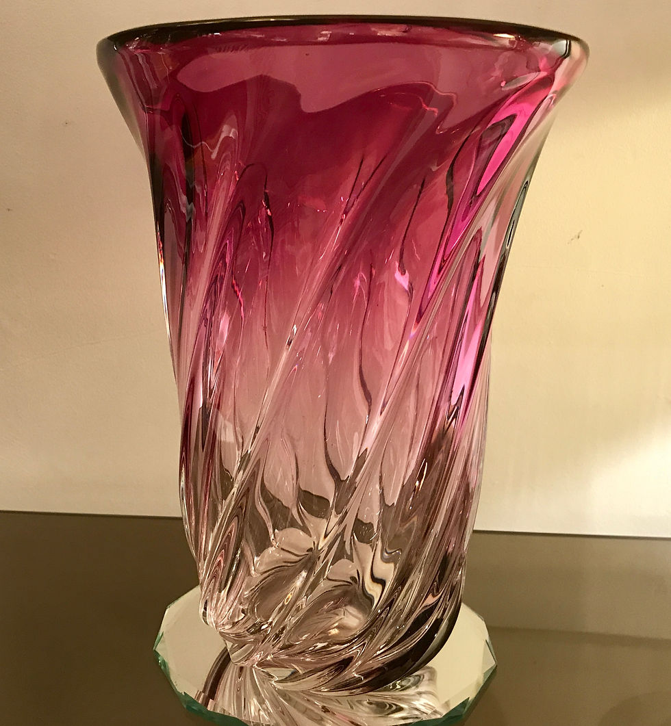 Thumbnail: SOLD - One Pink Fading Ribbed Twist VSL Vases