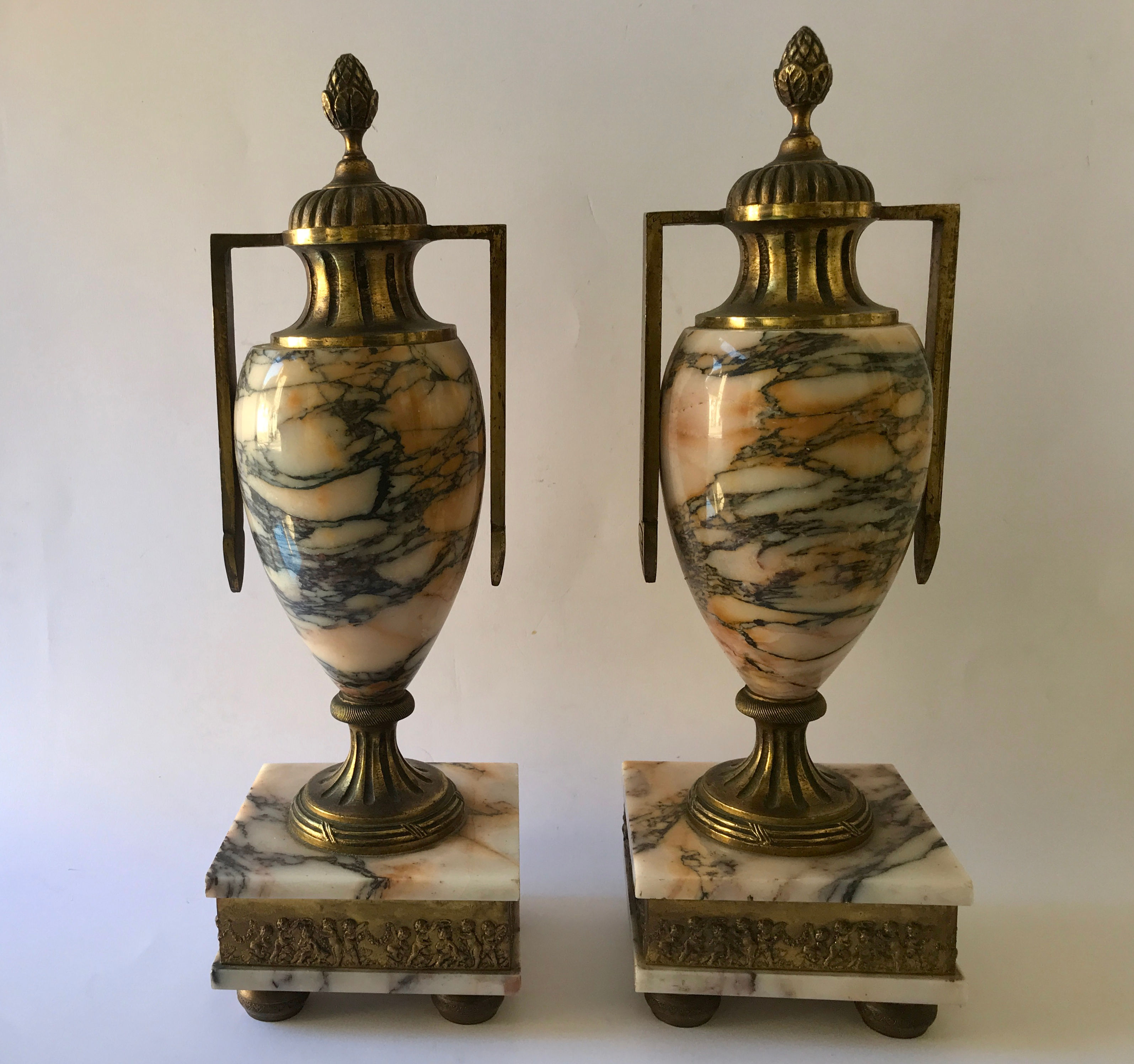 Pair of Gilt-Bronze and Siena Marble Garnitures