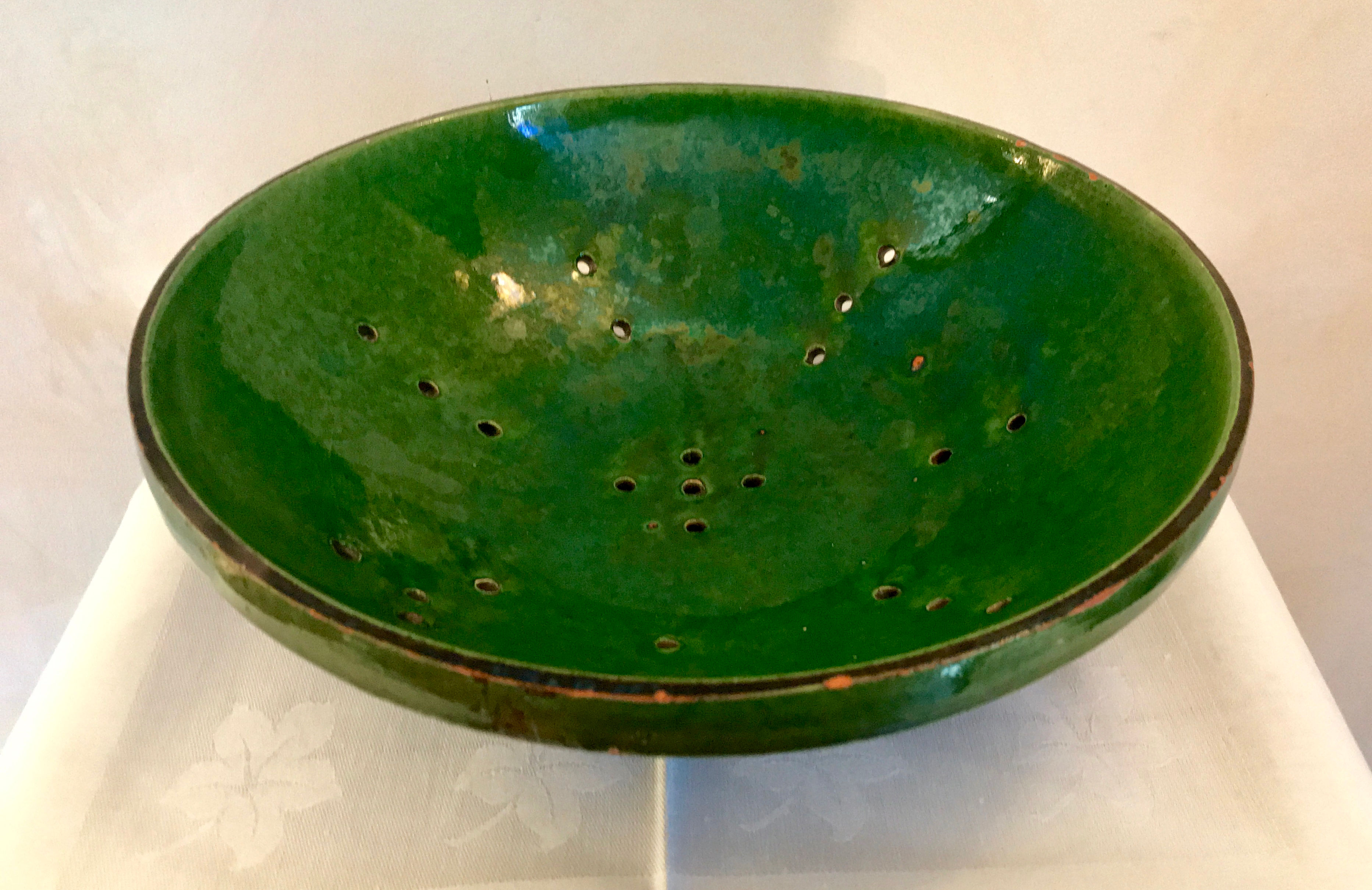 SOLD-Green Glazed Provencal Pottery Drainer