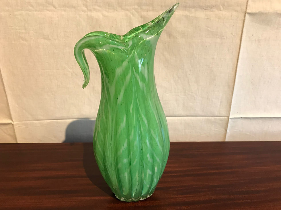 SOLD - 1950 Bohemian Green Glass Pitcher Or Vase