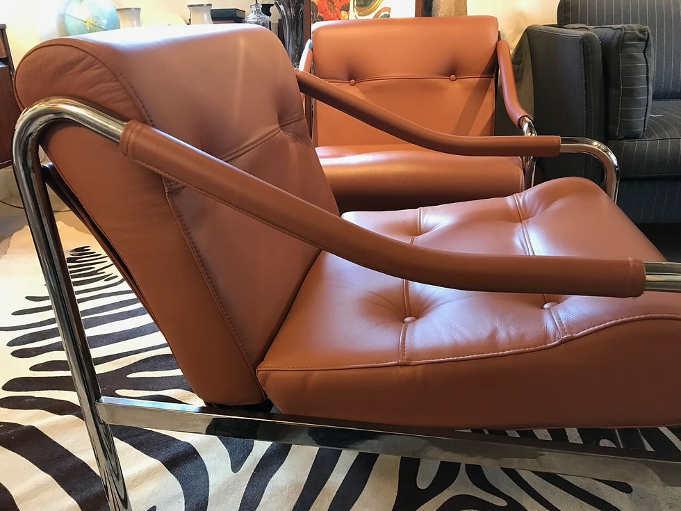 Thumbnail: SOLD - Pair Of Leather & Chrome Pieff Style ArmChairs Beta 70's Reupholstered