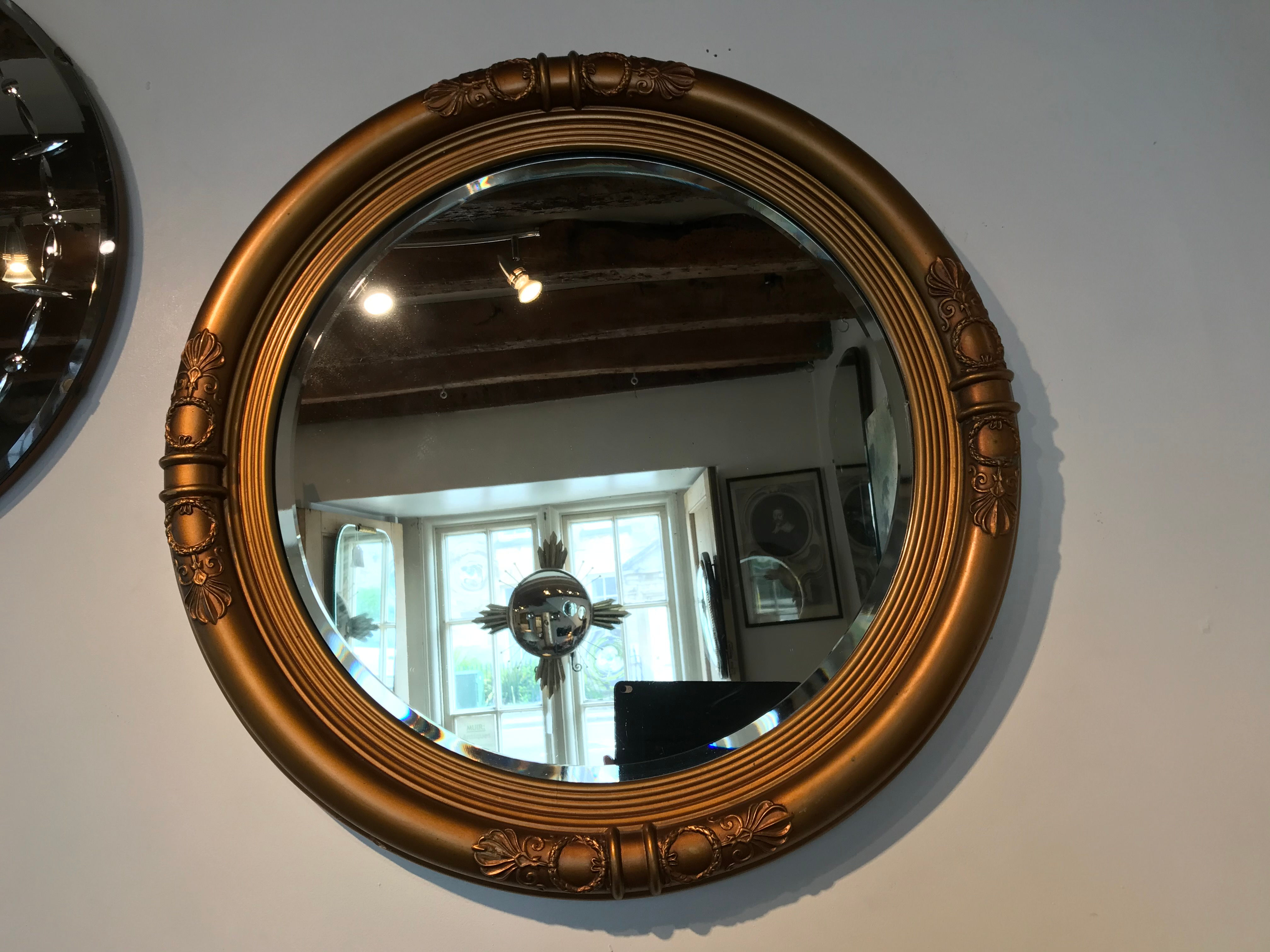 SOLD - Smart Gilt Round Framed Bevelled Mirror 1920 23"
