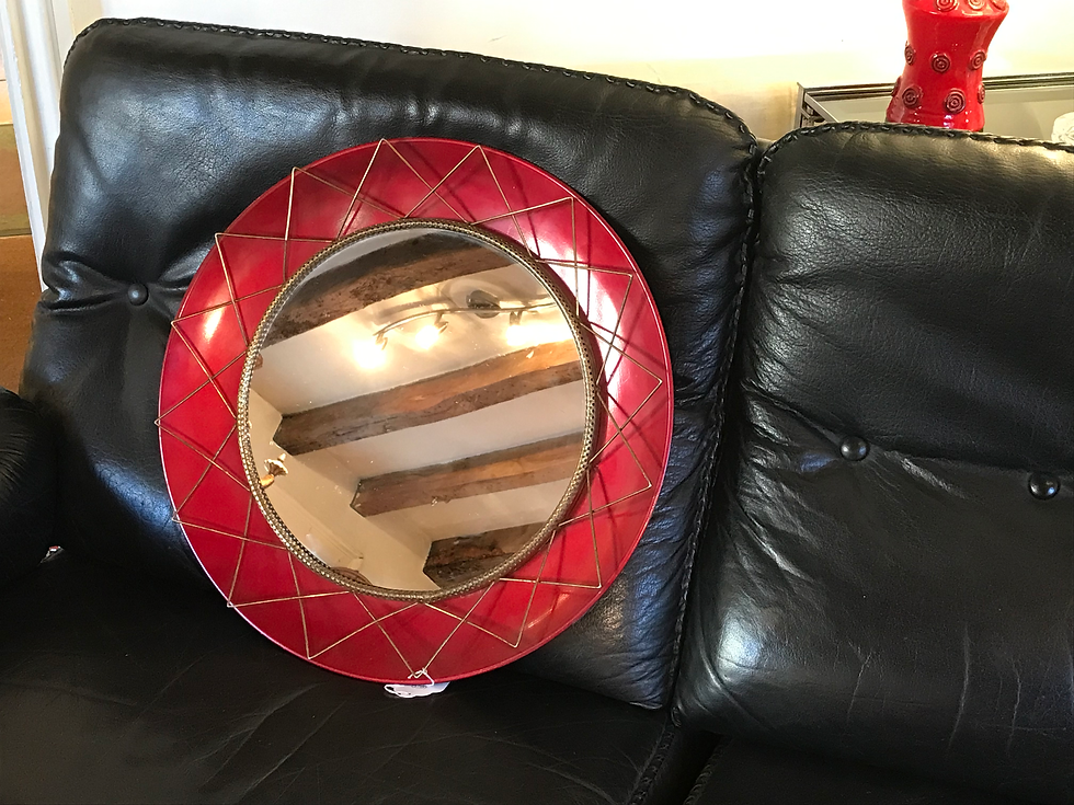 Thumbnail: SOLD - 1950's Red & Gold Starburst Style Round Mirror