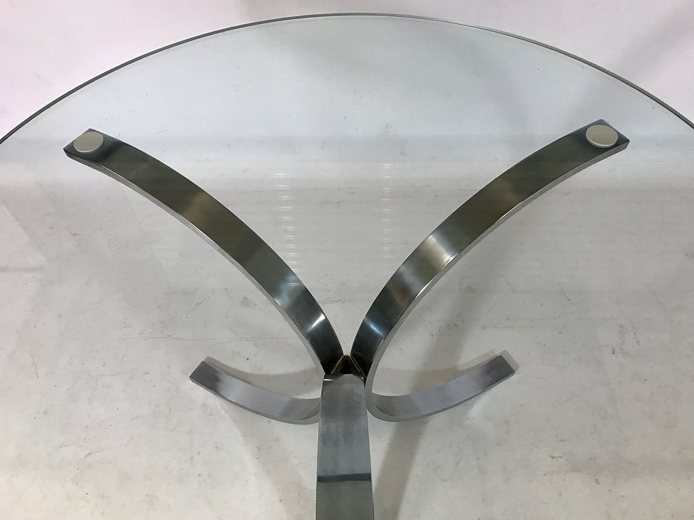 Thumbnail: SOLD - Brushed Stainless Steel Tripod Dining Table