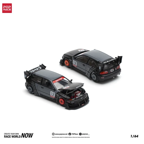 Pop Race 1/64 Pandem Civic EG6 *kanjozoku*, black/gray/red | Toy