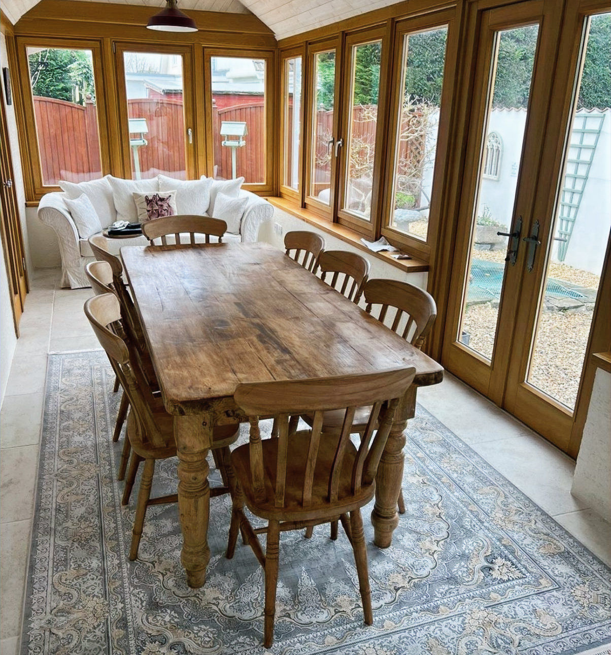 7ft x 3ft Reclaimed Pine Farmhouse Table with 6 Chair Set