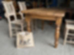 Reclaimed oak handmade Devon farmhouse dining table 3.6ft wide in a workshop end view