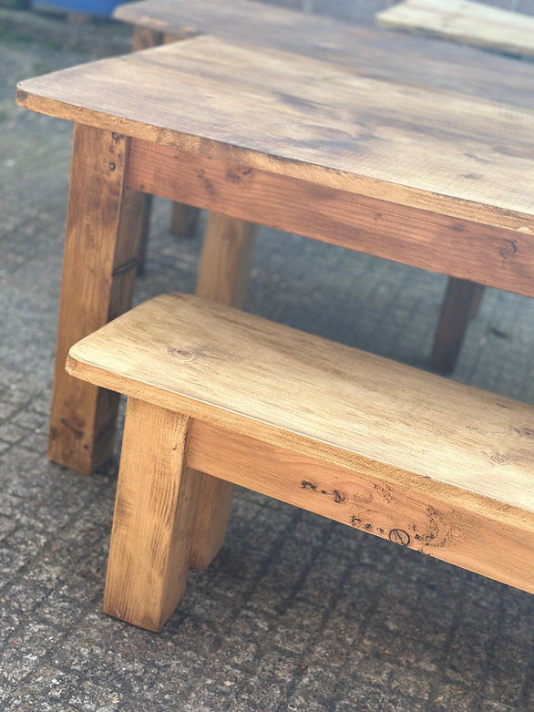 Thumbnail: Square Leg Reclaimed Pine Table & Bench Set