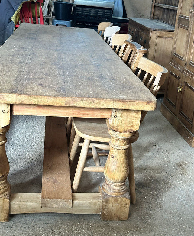 Thumbnail: Rustic Handmade Reclaimed Pine Refectory Table | Solid Wood Table 10.5ft x 3ft