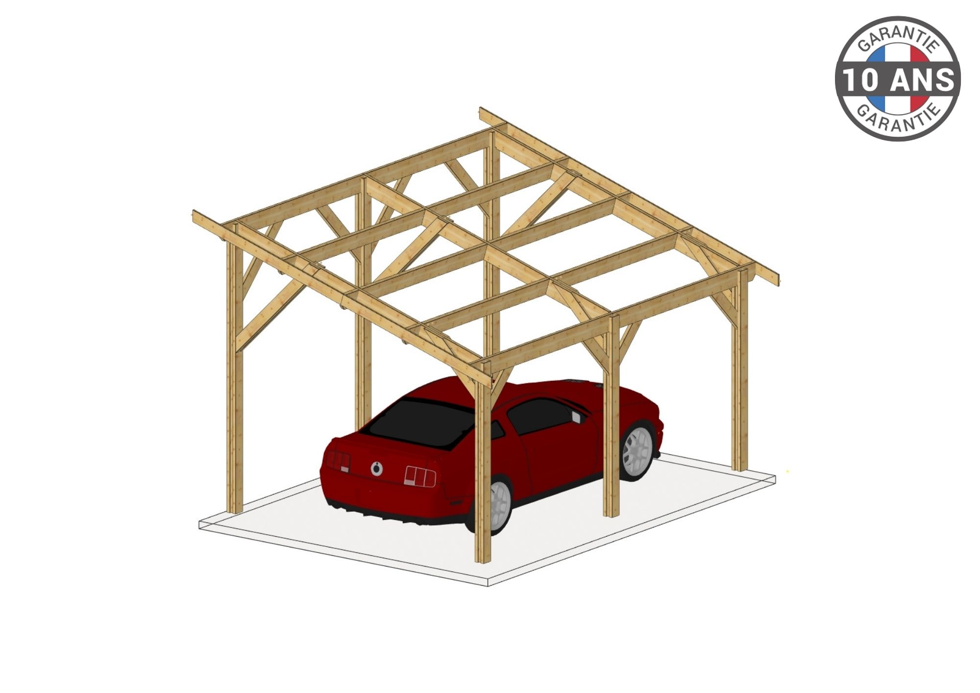 Carport SUR MESURE 1 pente 350 cm x 6 poteaux, bois DOUGLAS français (charpente en bois-auvent-abri voiture). Garantie 10 ans.