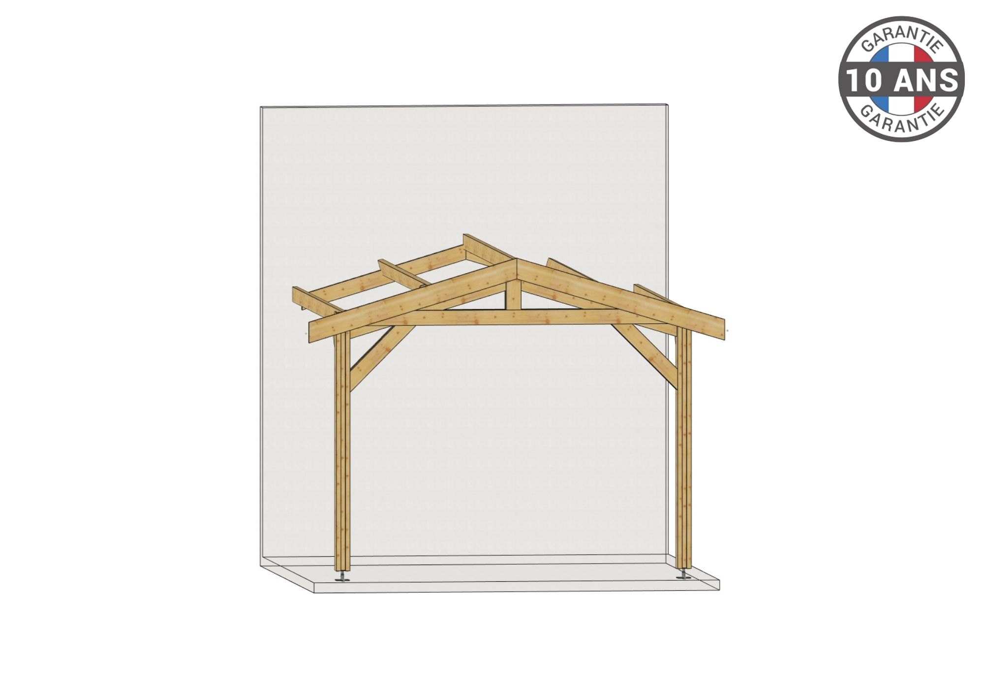 Carport Bois Douglas Français 26 m² – 2 pentes adossé – 4 poteaux – Abri voiture extérieur – Garantie 10 ans