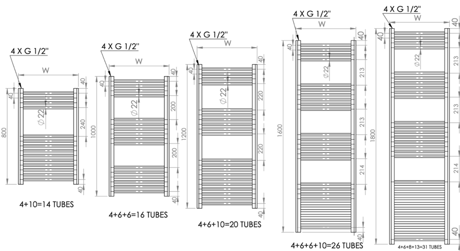 Thumbnail: STANDARD CURVED POWDER COATED TOWEL RAIL (600mm x 1000mm)