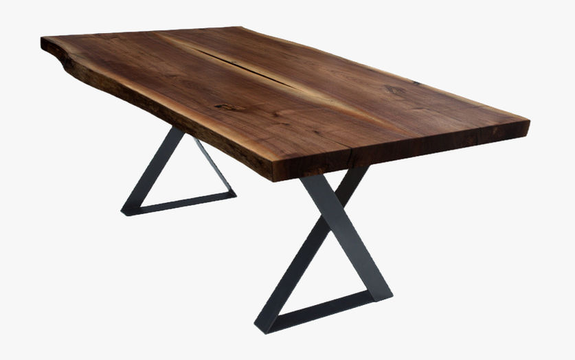 PNG of book matched black walnut table with a steel cross base
