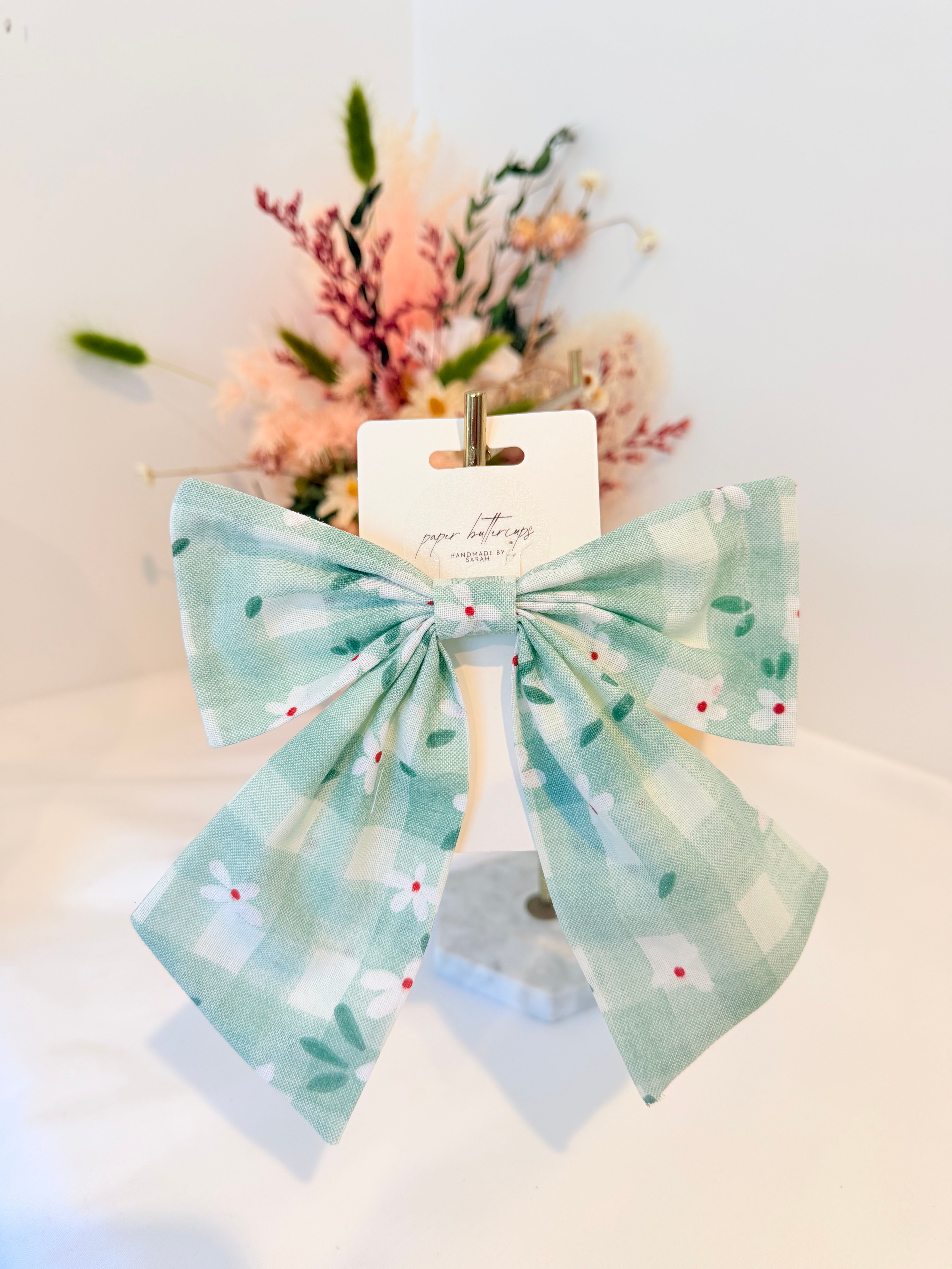 Bow clip - Green Daisy