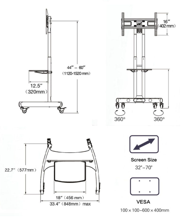 縮圖：NB AVA1500-60-1P 特別流動車架(適合電視40-65吋)