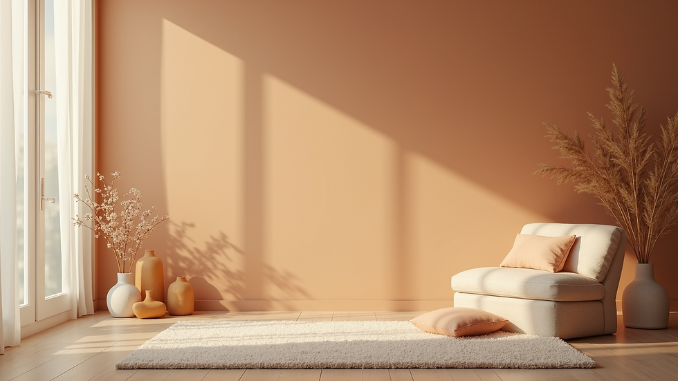 High angle view of a cozy indoor space with warm lighting and a comfortable chair