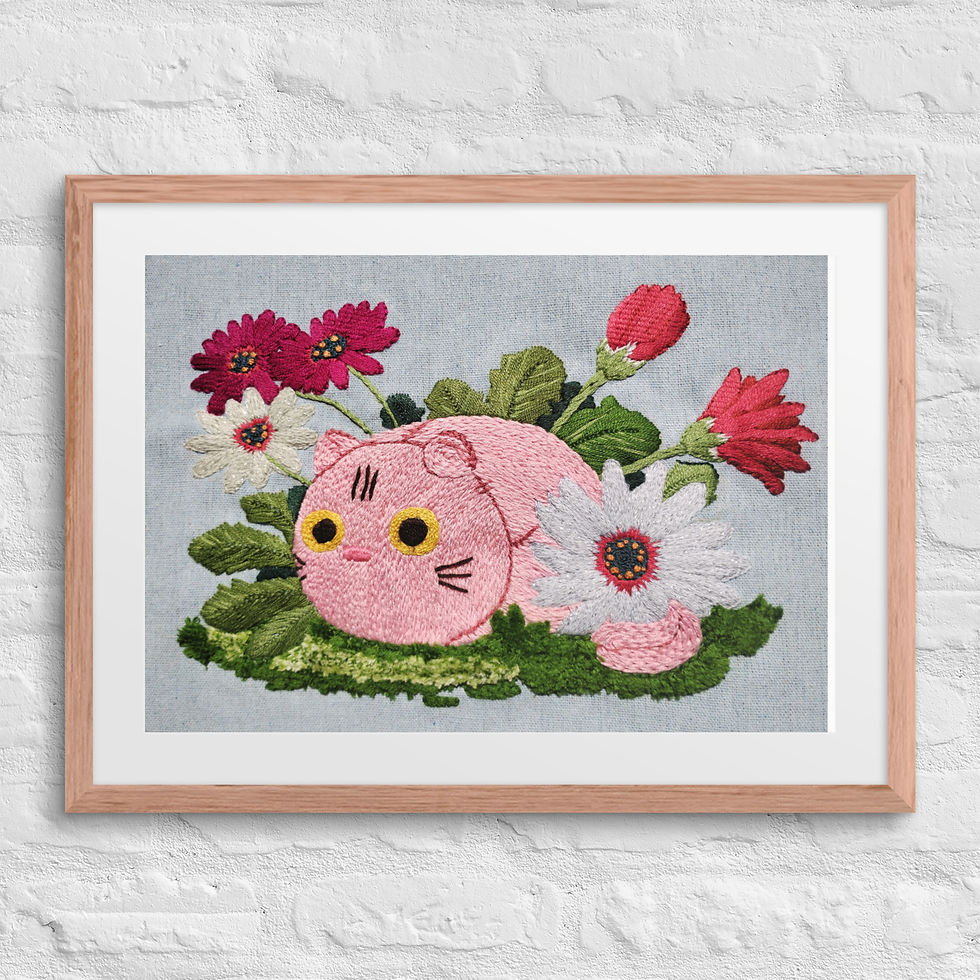 whimsical cat with flowers