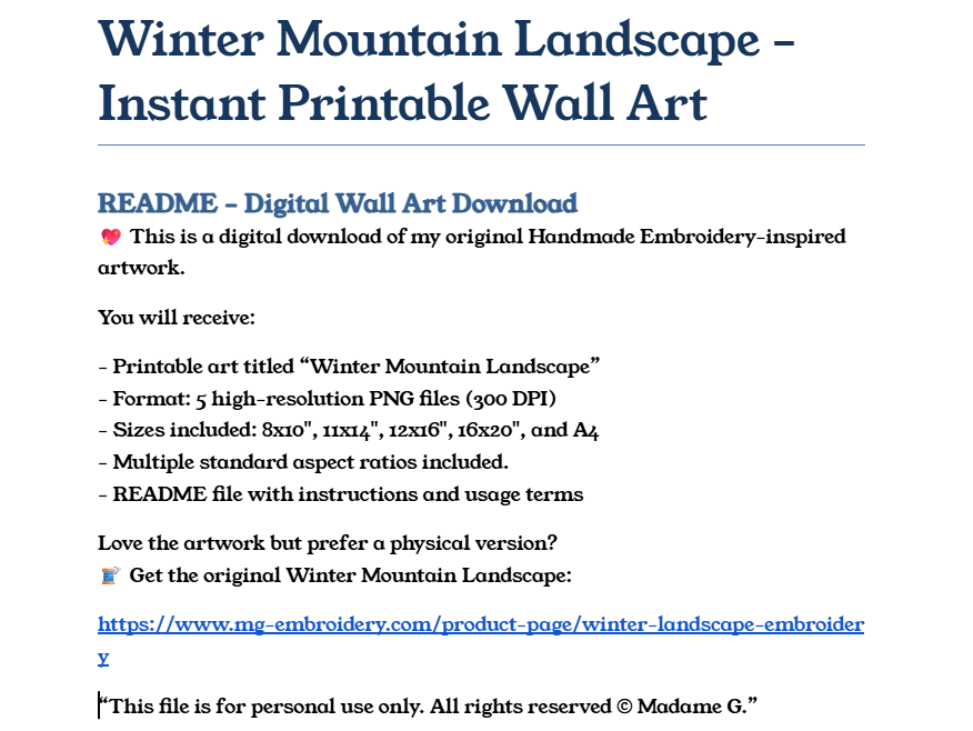 printable winter mountain wall art