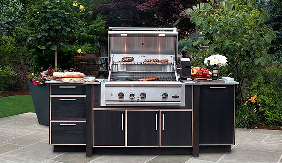 contemporary black outdoor cabinetry with grill