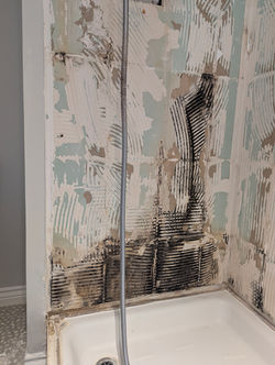 Before: leaking shower with failed grout and loose tiles in Witney