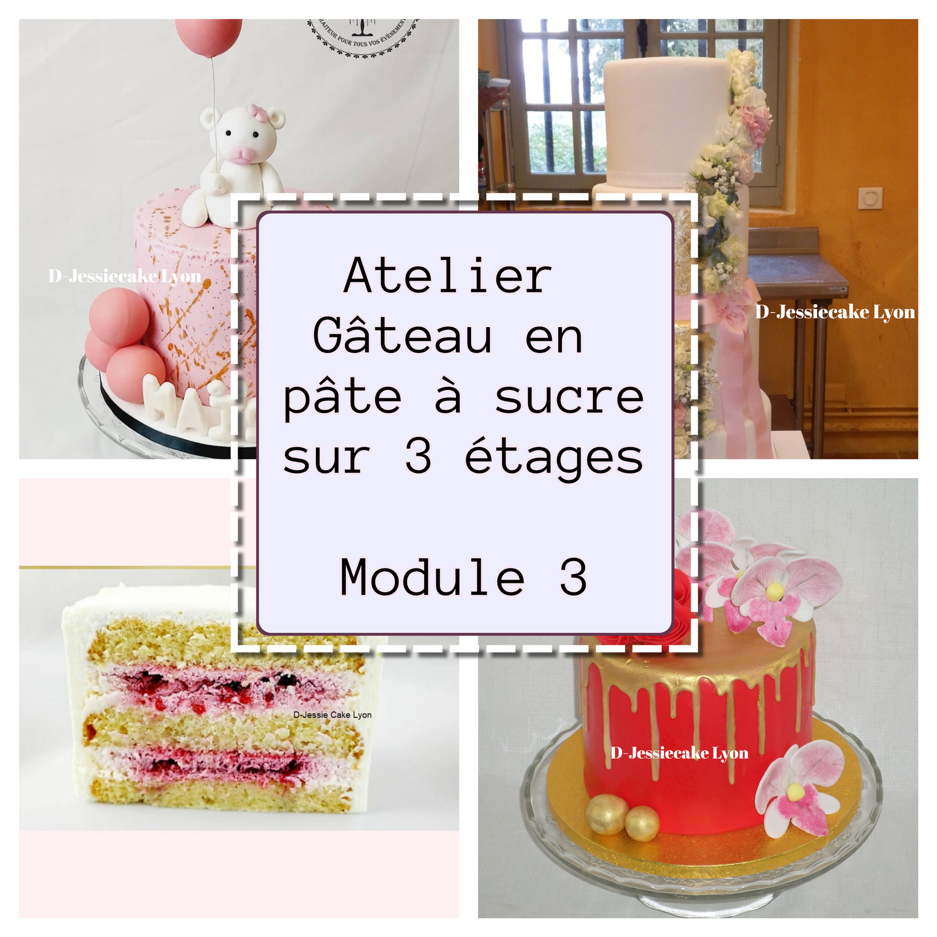 Atelier Gâteau en pâte à sucre rond sur 3 étages (2 vrais gâteaux et 1 factice)