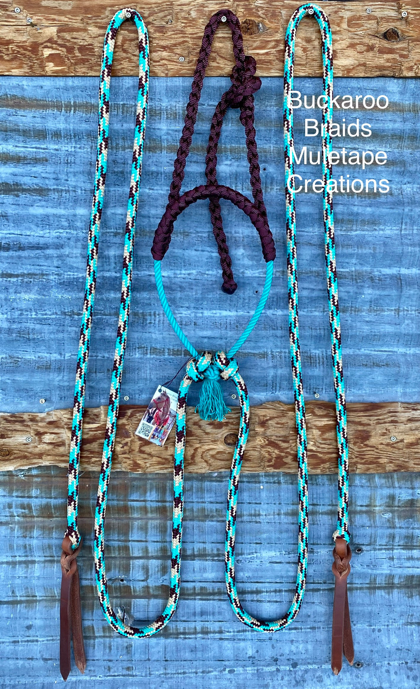 Burgundy ,turquoise , and tan loping hackamore 