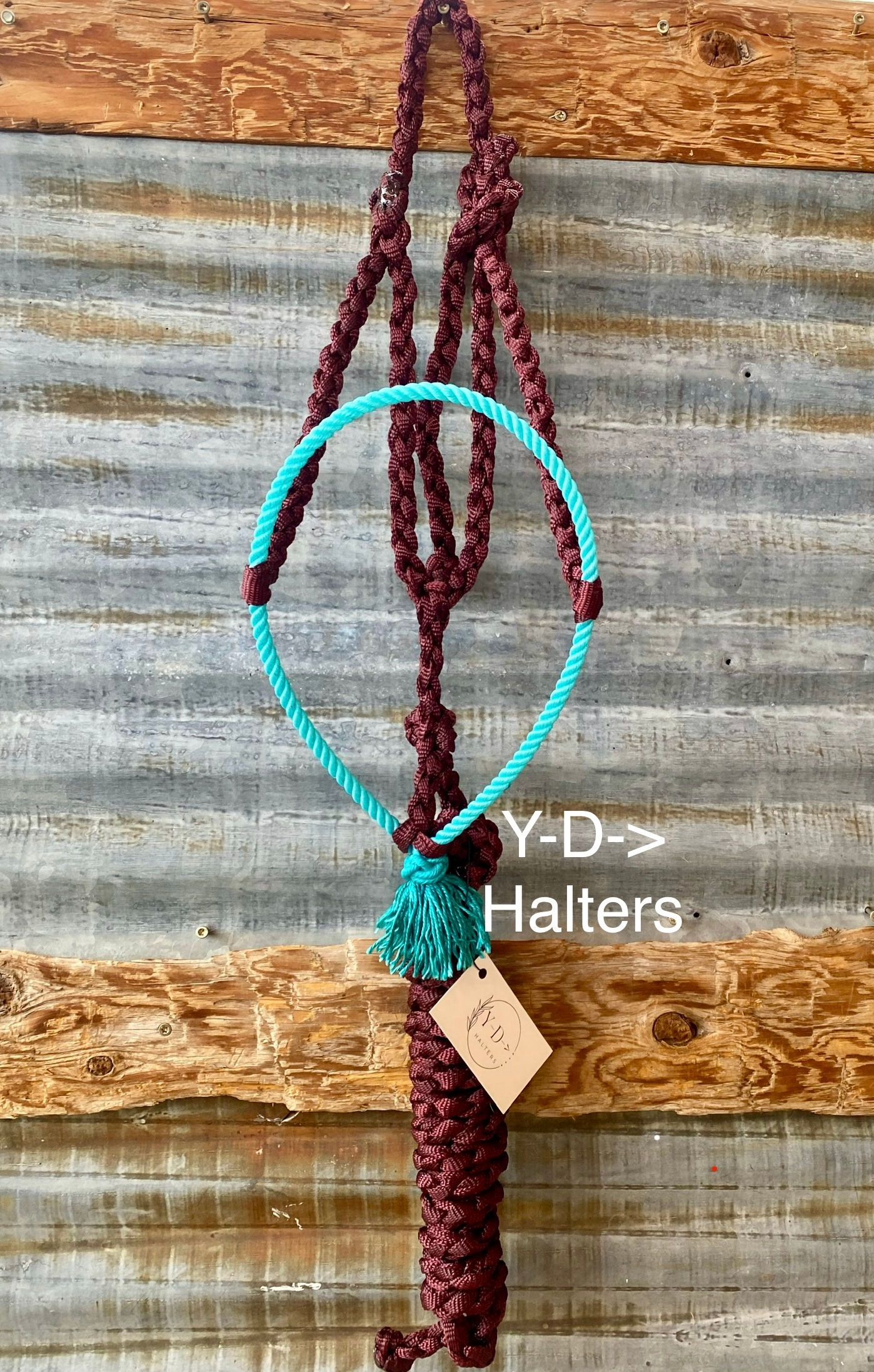 Burgundy and turquoise rope nose halter