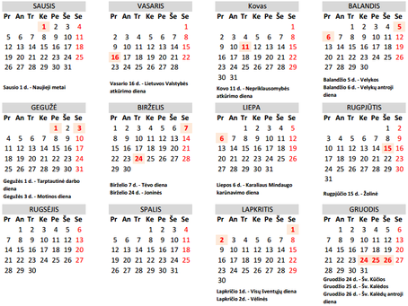 Valstybinės šventės (nedarbo dienos) 2026 metais