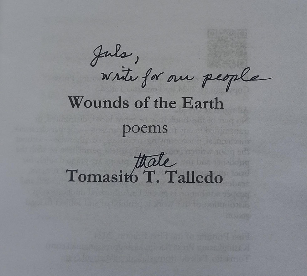 signed copy of "Wounds of the Earth" by retired UPV Professor and comrade Tomas Talledo