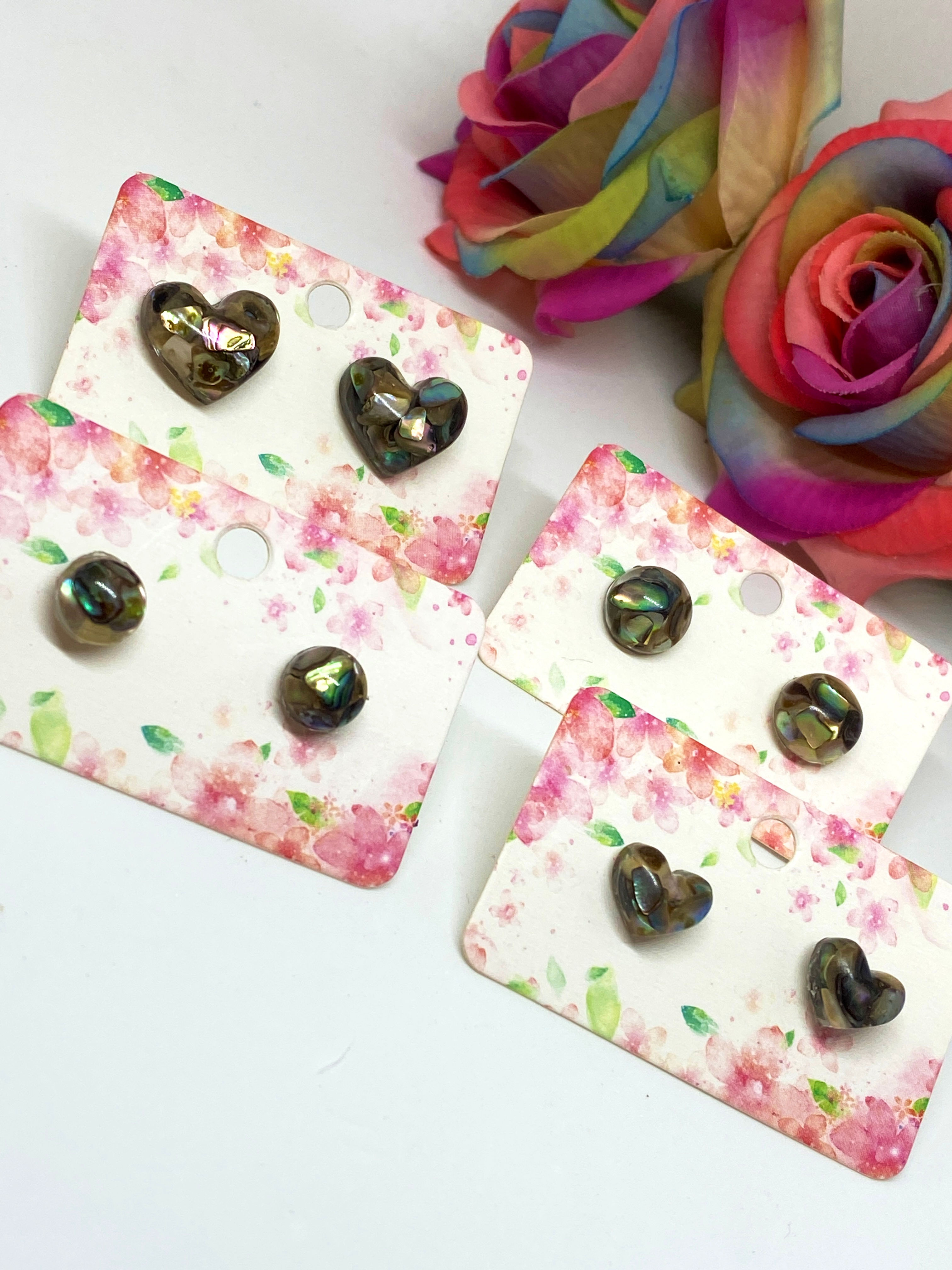 Abalone Earrings - Heart Round Stud