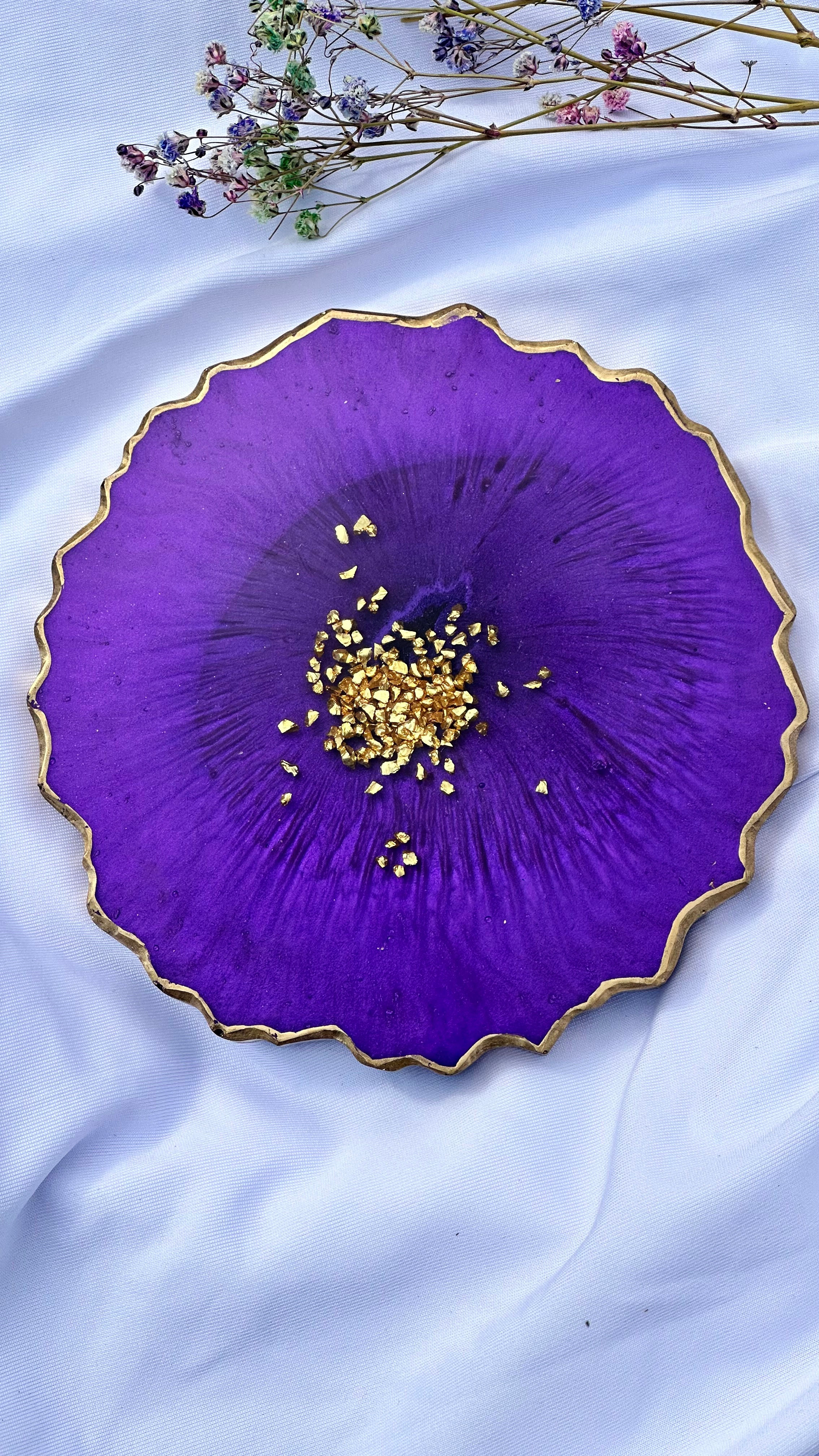 resin purple coaster gold glass