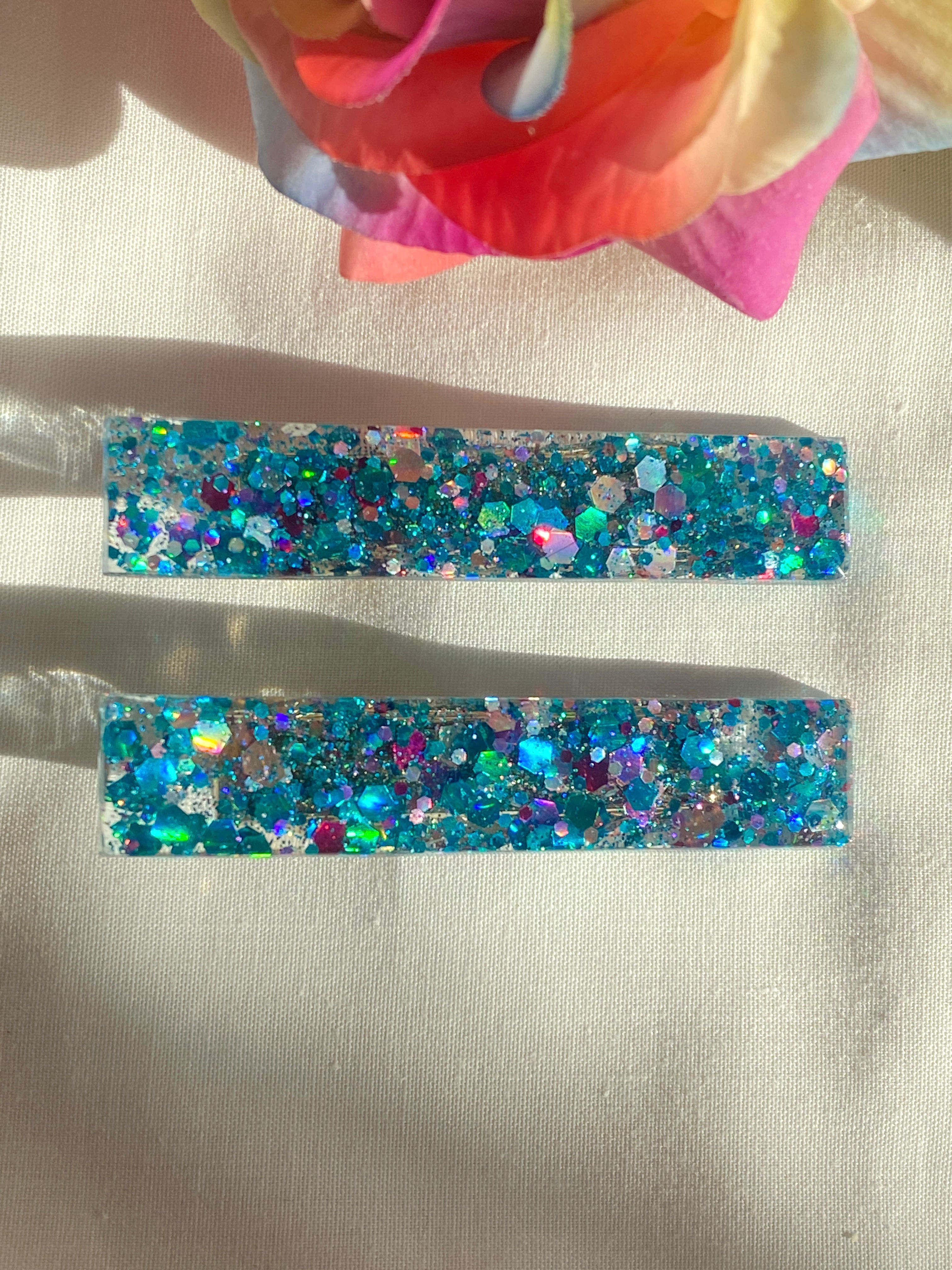 Turquoise Dream Glitter Hair Clips