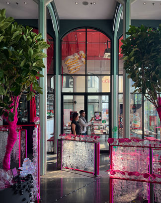 Recycled art installation made from plastic spoons, forks, and cup at Eat Meets Waste for Bangkok Design Week