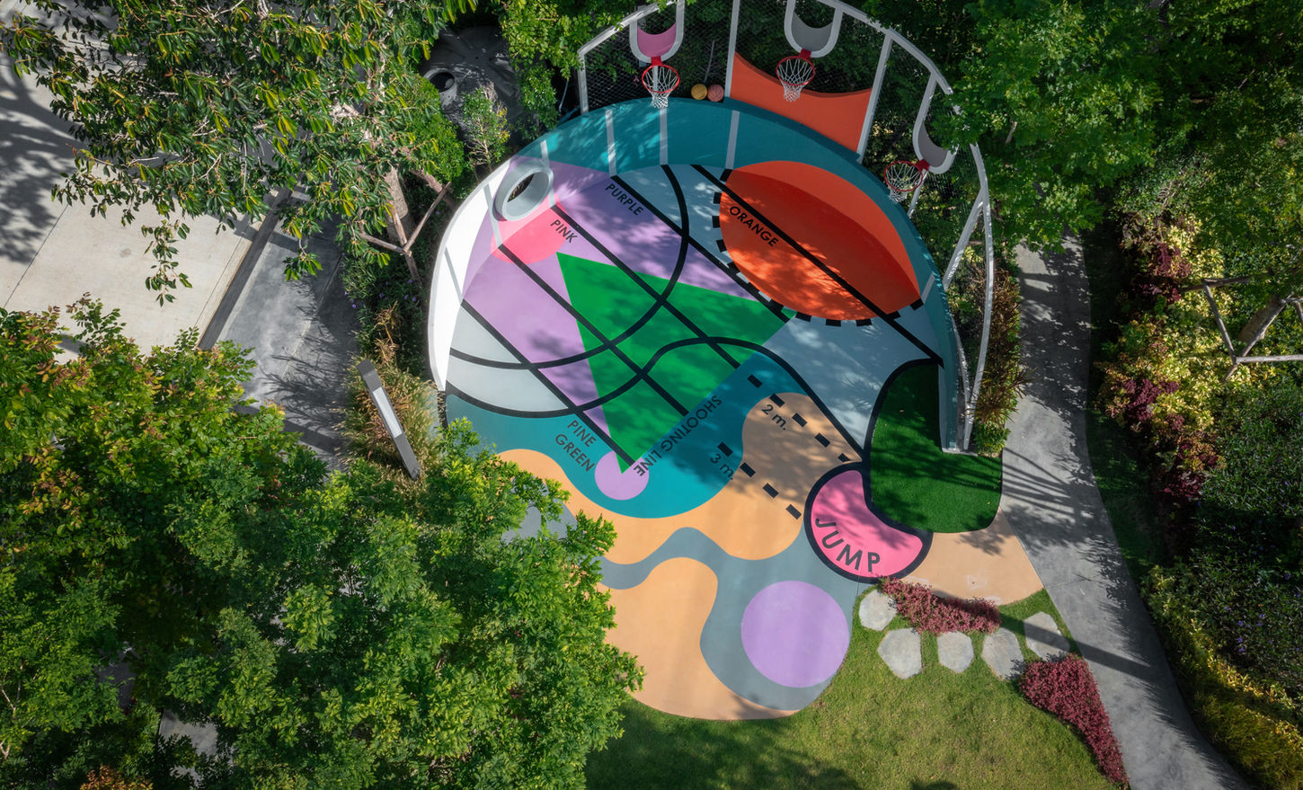 Artistic basketball playground landscape design at The Curator Bangkok
