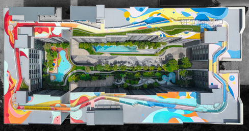 Aerial view showing full colorful landscape pattern and greenery at Atmoz Canvas Rayong.