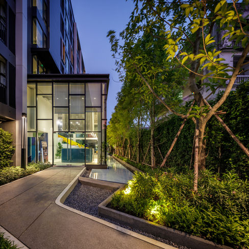 Night view of entrance landscape with lighting design by VV Desine at Attitude BU