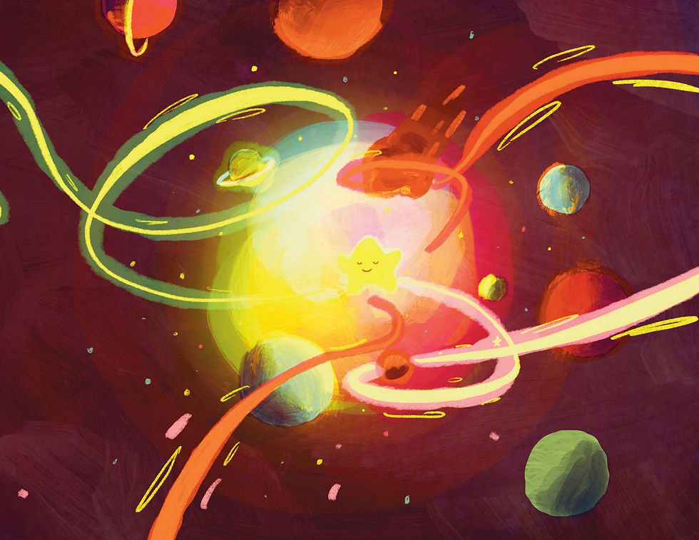 Little Star surrounded by her new community in the universe