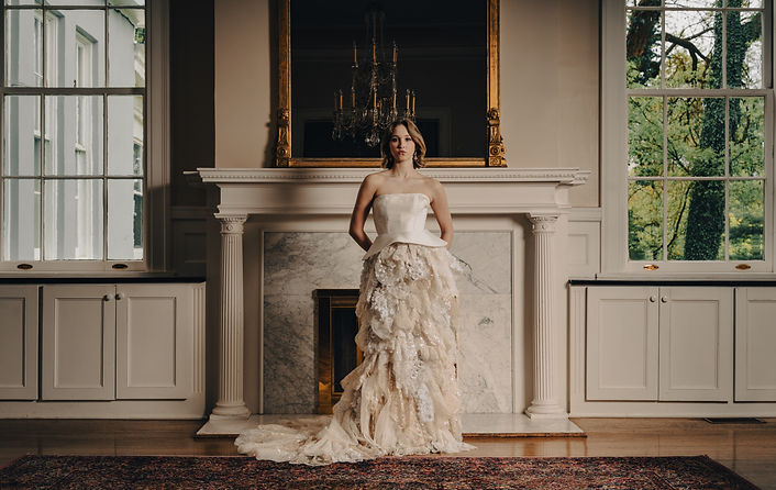 Strapless Sculptural Gown with Textured Lace and Tulle Skirt
