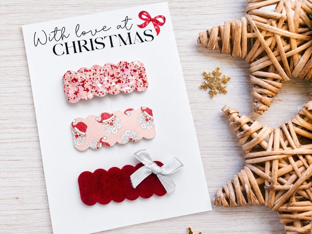 Christmas Clip Set – Red, Santa & Glitter