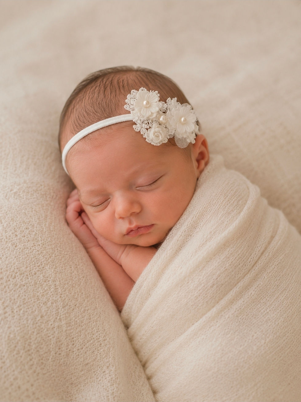 Thumbnail: Ivory Floral Lace Baby Headband 