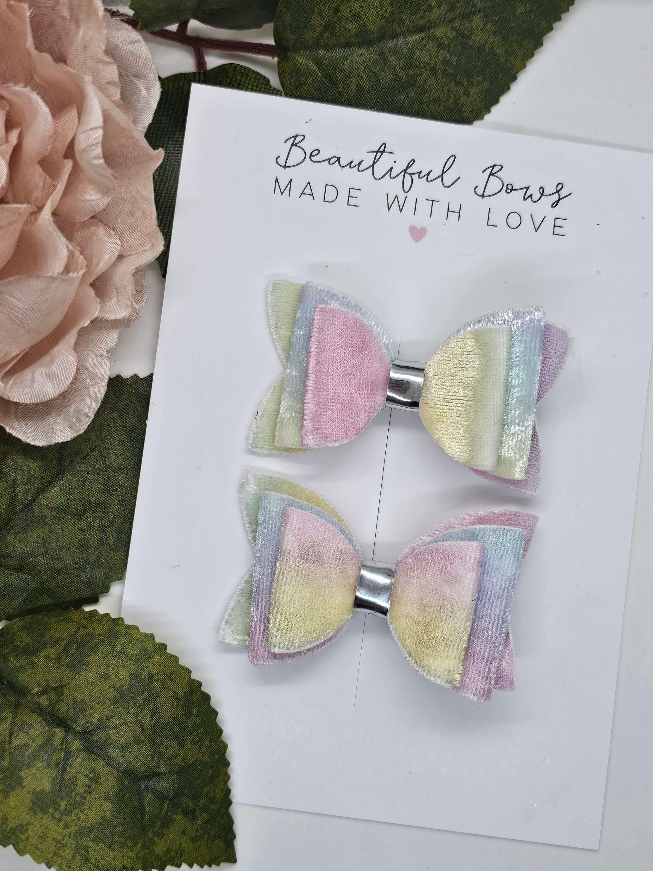 Velvet Ombre Rainbow Pigtail Bows