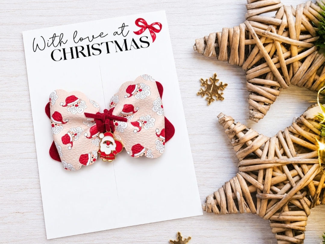 Cute Santa Print Christmas Pinch Hair Bow