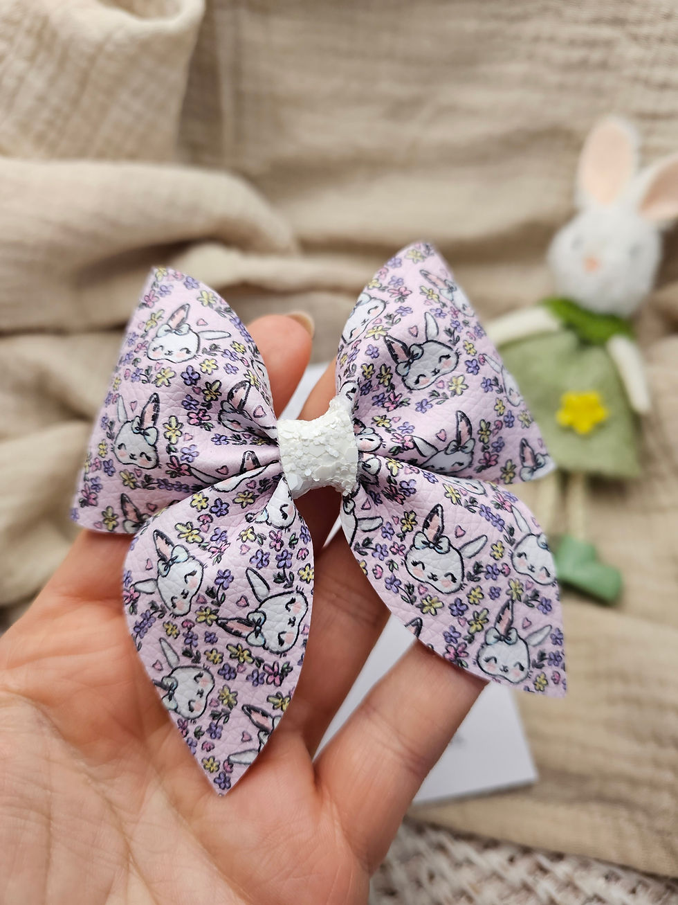 Thumbnail: Pink Bunny Print Hair Bow