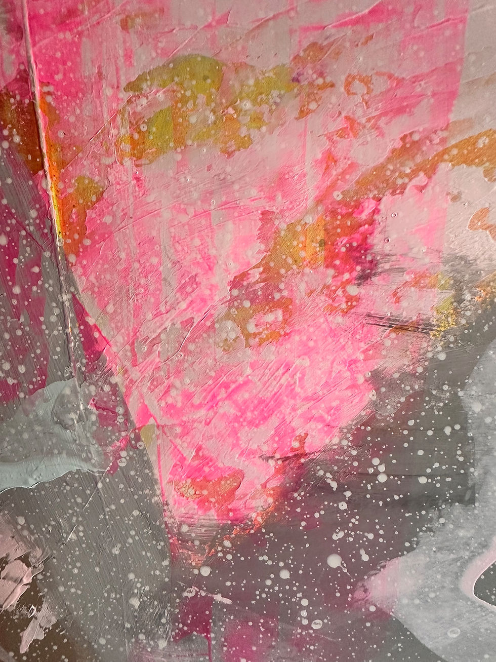 Thumbnail: Pink, grey and black abstract mixed-media artwork with the words You make me feel like I can predict forever by Ngozi Weller
