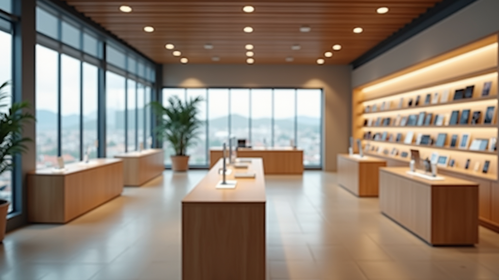 High angle view of a minimalist Apple product display in a retail store