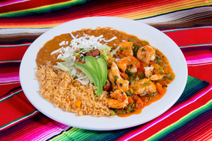 Camarones mexicanos en la Fonda Oaxaqueña, East Wenatchee y Chelan